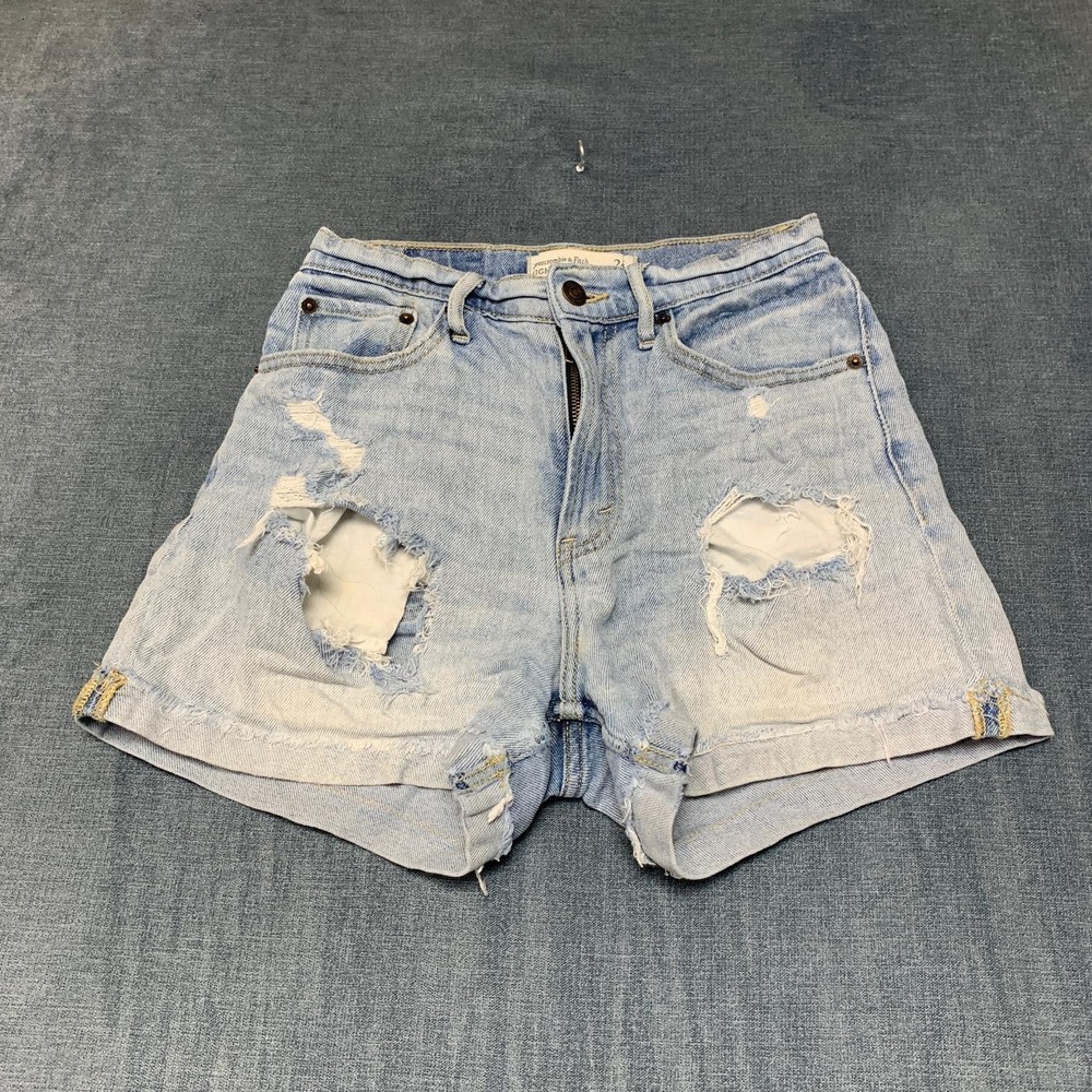 Abercrombie & Fitch Cut Curve Love Off Shorts Womens 24/00 Blue Denim High Rise